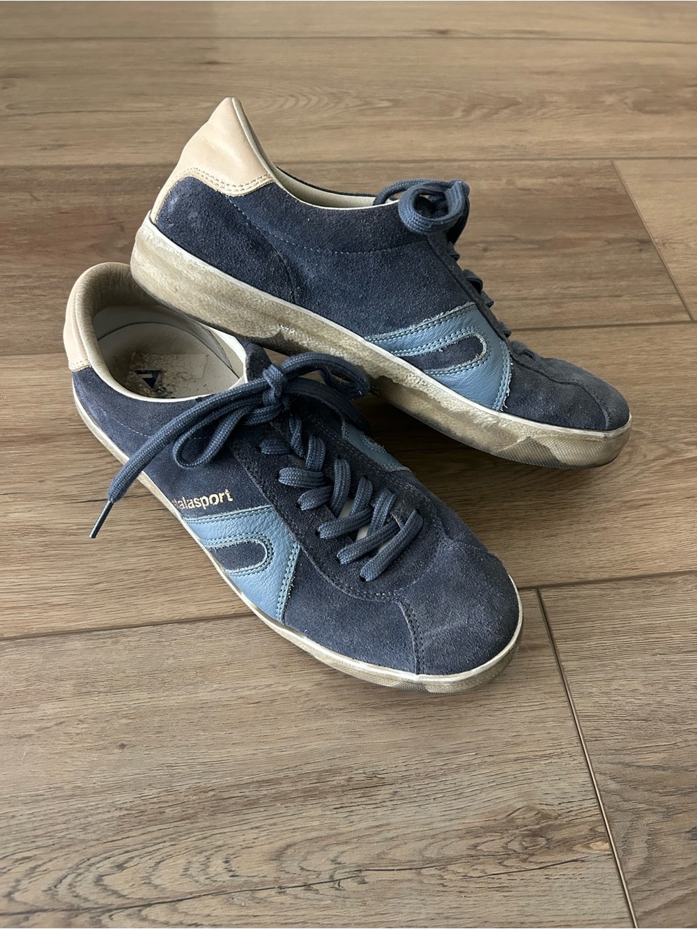 Atalasport Navy Suede "Dirty-Washed" Retro Sneakers | Made in Italy